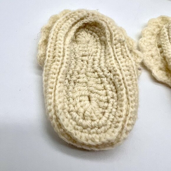 Vintage Hand-Crocheted Baby Booties Set Ivory Cream 40s 50s - Picture 5 of 9